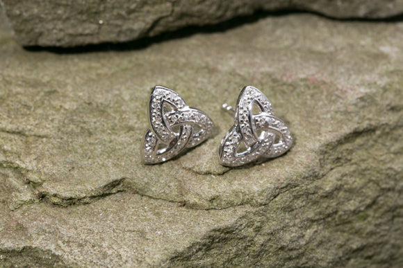 14K Trinity Knot Diamond Earrings White Gold -  Mary-Anne's Irish Gift Shop