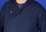 Fisherman Aran Cable Knit Shawl Collar Button with Button Crew