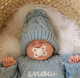 Light Blue CableKnit Childs Hat with Pom (Copy)