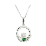 Sterling Silver Claddagh Pendant with Green Stone