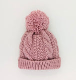 Pink CableKnit Childs Hat with Pom