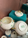 Belleek Basket Weave Lidded Sugar & Creamer Set