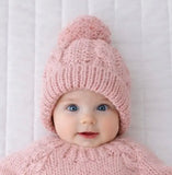 Pink CableKnit Childs Hat with Pom