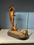 Bronze Sculpture 9 inch Male Golfer with Glass panel on Base