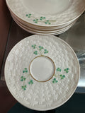 Belleek Shamrock Weave 2 Tea Cups 4 Saucers and 6 plates Set