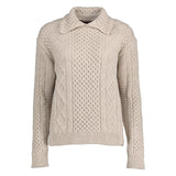 Fisherman Ladies Supersoft Aran Crew with Collar and Woven back