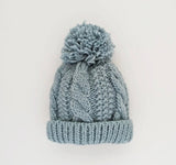 Light Blue CableKnit Childs Hat with Pom (Copy)