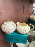 Belleek Basket Weave Lidded Sugar & Creamer Set
