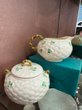 Belleek Basket Weave Lidded Sugar & Creamer Set