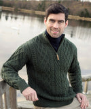Fisherman Aran Cable Knit Half Zip Crew Green