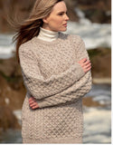 Fisherman Aran Cable Knit Crew Unisex Oatmeal