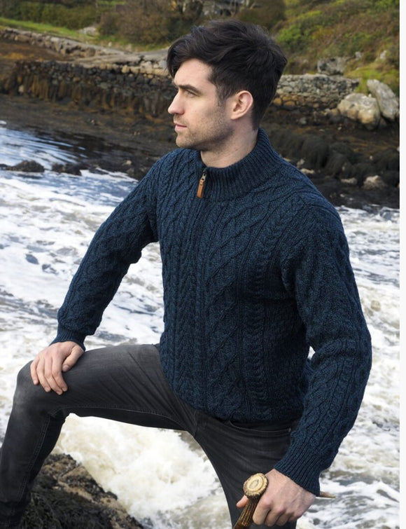 Fisherman Aran Cable Knit Half Zip Crew Blackwatch