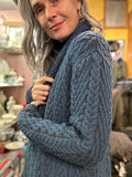 Cableknit Shawl Collar Cardigan Two Tone Yarn