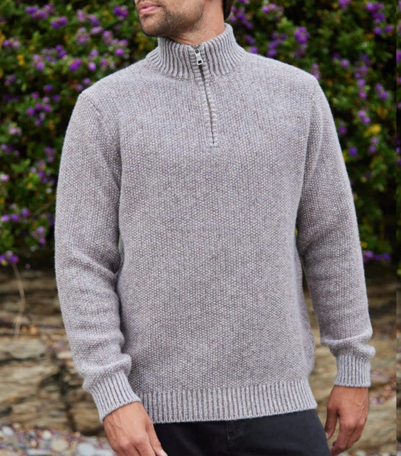 Fisherman Out of Ireland Short Zip Seed Stitch Sweater