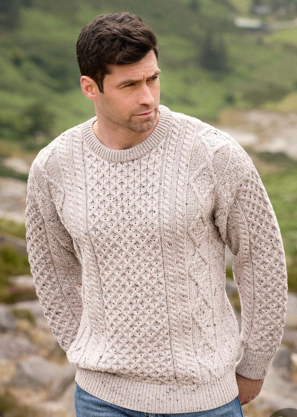 Fisherman Aran Cable Knit Crew Unisex Oatmeal
