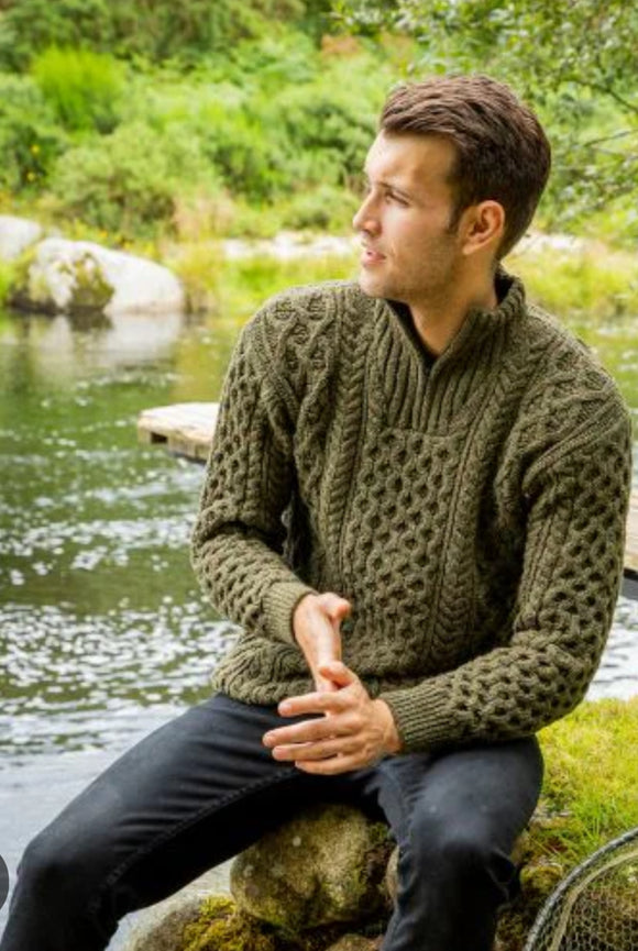 Aran Cable Short Zip Cashmere Blend Sweater