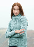 Aran Cable Knit Side Zip Short Coat Sweater Powder Blue