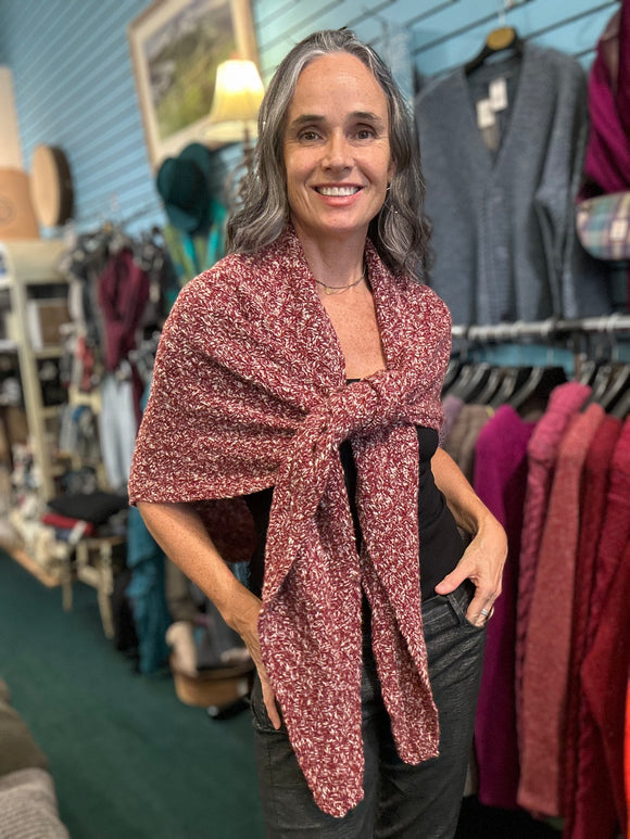 Hand-loomed Supersoft Woven Shawl - Brick Red & Stone