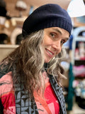 Cable Knit Beret...Merino and Cashmere Navy