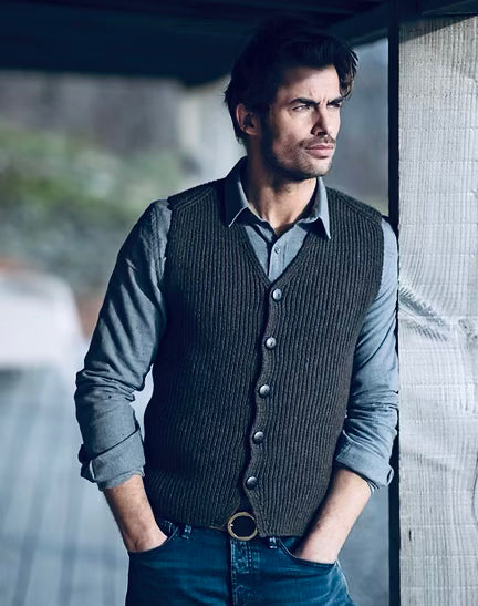 Fisherman Out of Ireland Ribbed Sweater Vest Charcoal