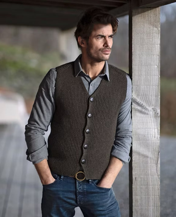 Fisherman Out of Ireland Ribbed Sweater Vest Olive