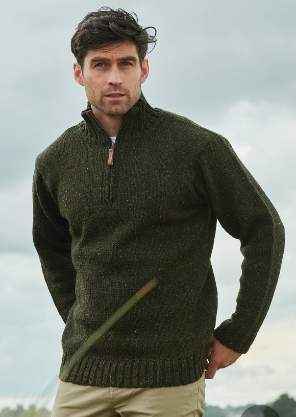 Half Zip Plain Knit Sweater Forest Green