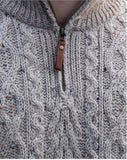 Fisherman Aran Cable Knit Half Zip Crew Oatmeal