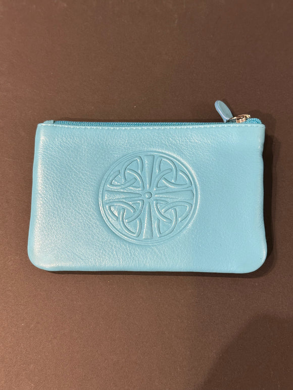 Leather Card Wallet with a Celtic Eternity Knot ~ Powder Blue