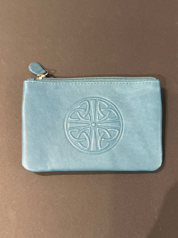 Leather Card Wallet with a Celtic Eternity Knot ~ Denim