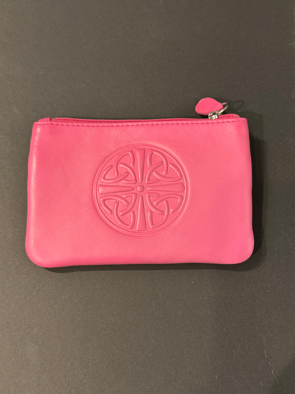 Leather Card Wallet with a Celtic Eternity Knot ~ Pink