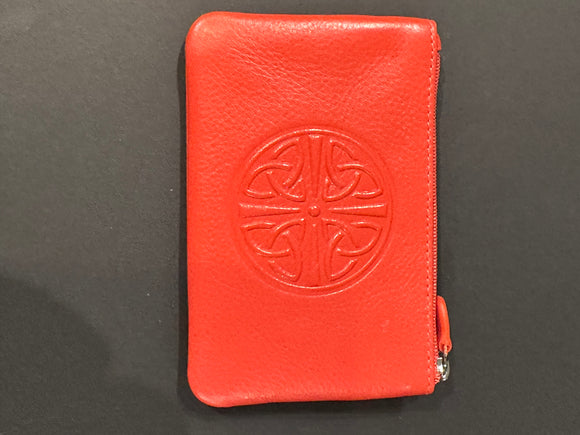 Leather Card Wallet with a Celtic Eternity Knot ~ Salmon