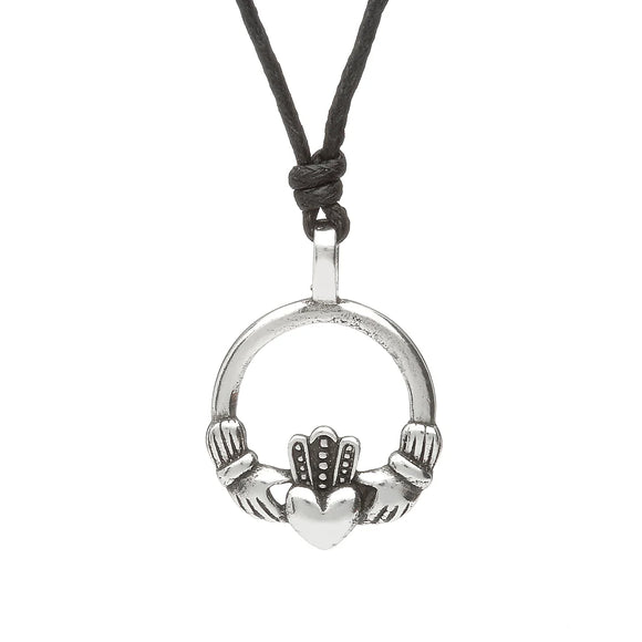 Pewter Claddagh Necklace on Leather Cord