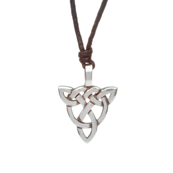 Pewter Trinity Knot w Circle Necklace on Leather Cord