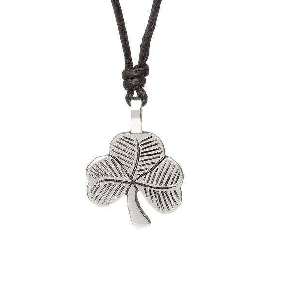 Pewter Shamrock Necklace on Leather Cord