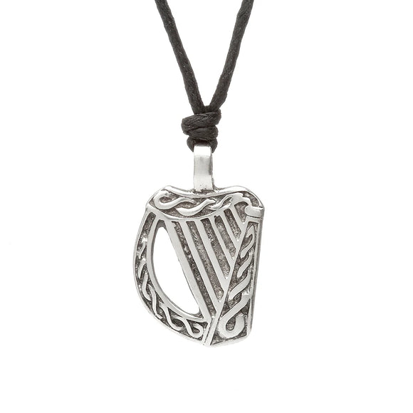 Pewter Harp Necklace on Leather Cord