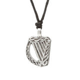 Pewter Harp Necklace on Leather Cord