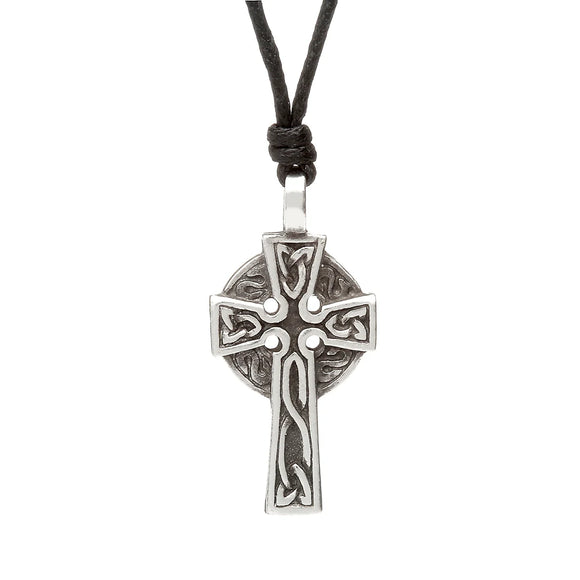 Pewter Celtic Cross Necklace on Leather Cord