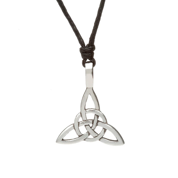 Pewter Trinity Knot w Circle Necklace on Leather Cord