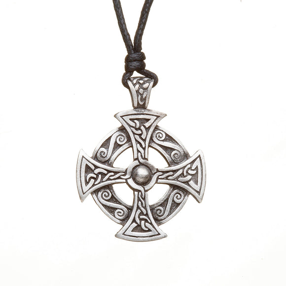 Pewter Druids Cross Necklace on Leather Cord
