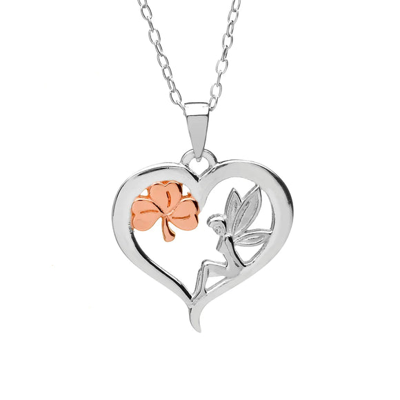 Sterling Fairy Shamrock Heart Pendant