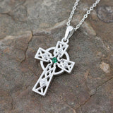 Sterling Filigree Celtic Cross Pendant with Green Stone & CZs