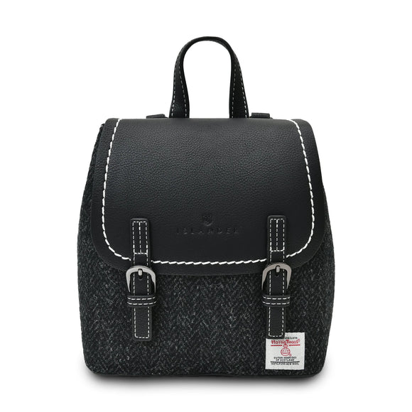 Small Herringbone Tweed Backpack~Black - Main Image