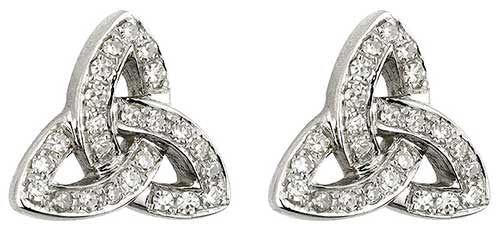 14K Trinity Knot Diamond Earrings White Gold