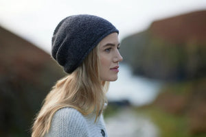 Fisherman Out of Ireland Slouchy Garter Stitch  Baby Alpaca Beanie Charcoal