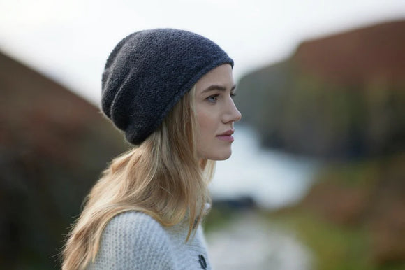 Fisherman Out of Ireland Slouchy Garter Stitch  Baby Alpaca Beanie Charcoal