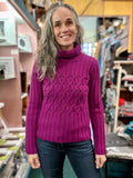 Fisherman Ladies Fitted Aran Polo Sweater... Fuchsia