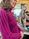 Fisherman Ladies Fitted Aran Polo Sweater... Fuchsia