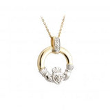 14K Gold Claddagh Diamond Pendant -  Solvar