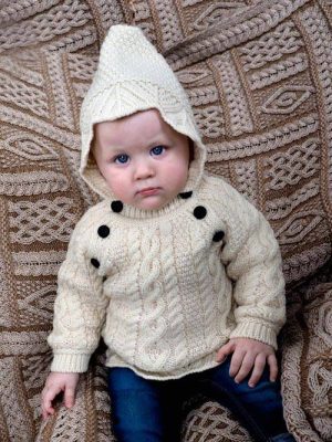 Baby's Aran Cable Fisherman Hooded Sweater with Side Buttons -  Aran crafts