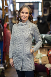 Aran Cable Knit Side Zip Long Coat Sweater -  Aran crafts